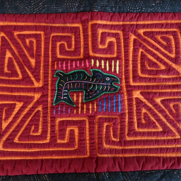 Vintage Kuna Fish Mola Panama Reverse Applique Textile Quilted Frame - Picture 2 of 7